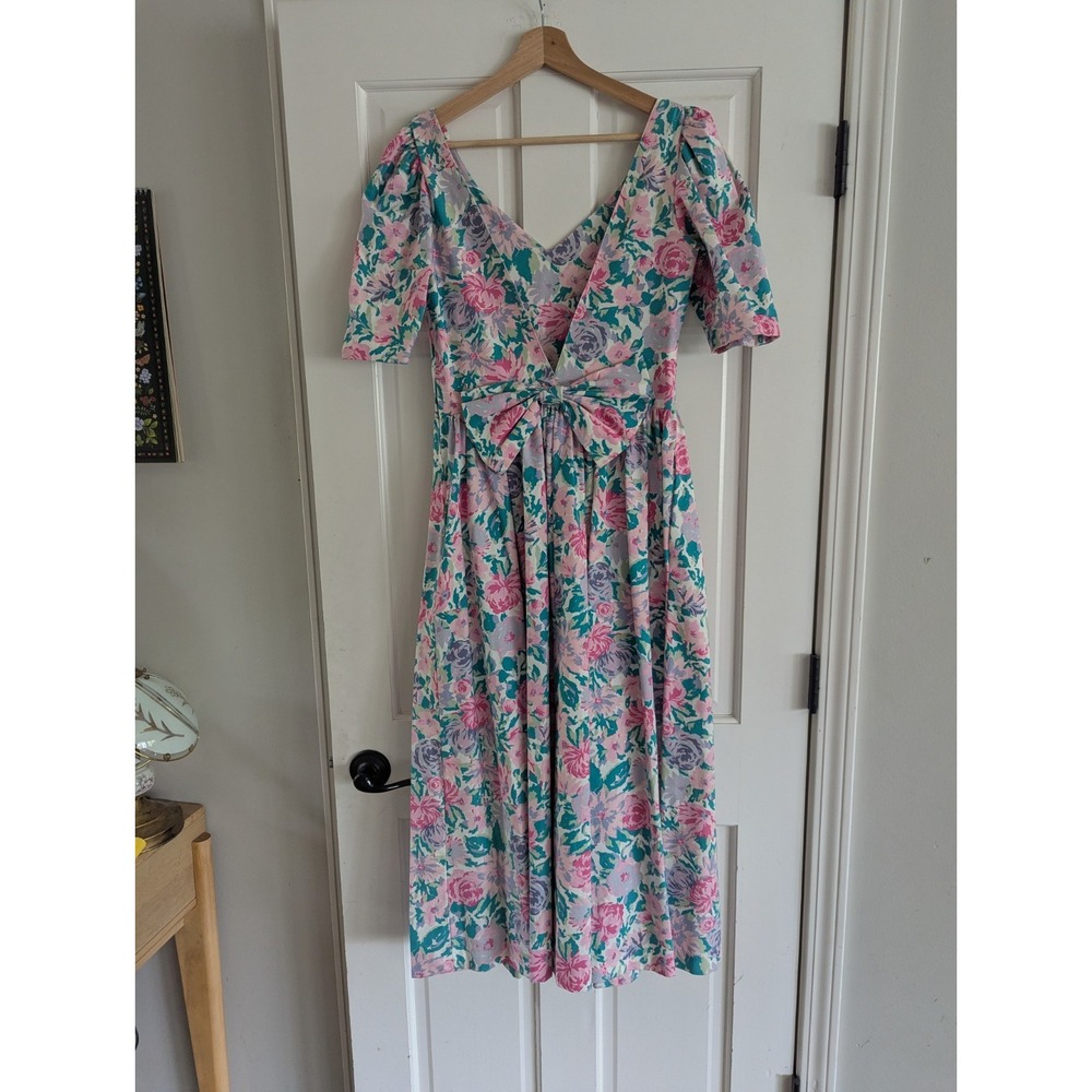 Laura Ashley Dress Womens Size 12 Floral Cottagecore Vintage Sweetheart Midi - Picture 3 of 11